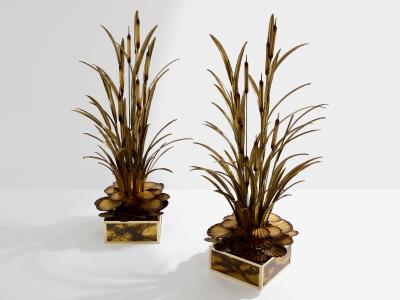 Maison Jansen Maison Jansen pair of brass reeds water lilies floor lamps 1970s