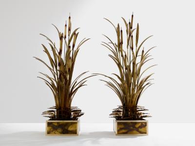 Maison Jansen Maison Jansen pair of brass reeds water lilies floor lamps 1970s
