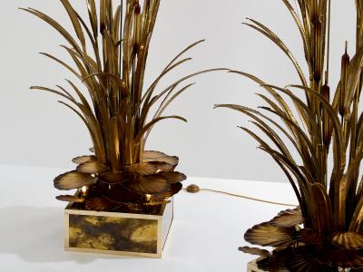 Maison Jansen Maison Jansen pair of brass reeds water lilies floor lamps 1970s