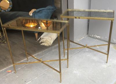 Maison Jansen Maison Jansen pair of refined gold bronze 2 tier side tables