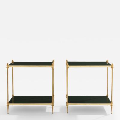 Maison Jansen Maison Jansen pair of two tier side tables brass green lacquer 1970s