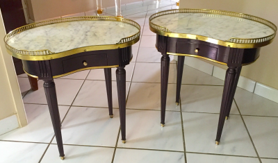 Maison Jansen Maison Jansen rarest kidney shaped pair of refined gold bronze side tables