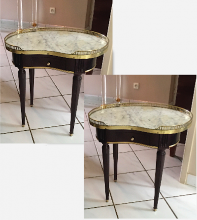 Maison Jansen Maison Jansen rarest kidney shaped pair of refined gold bronze side tables