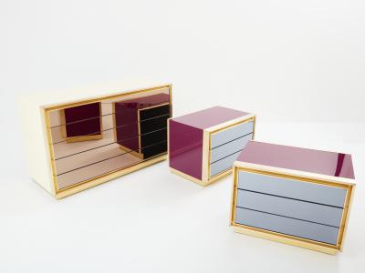 Maison Jansen Maison Jansen raspberry lacquer brass mirrored nightstands 1970s