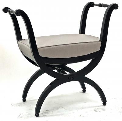 Maison Jansen Maison Jansen refined harp shaped pair of black lacquered stools