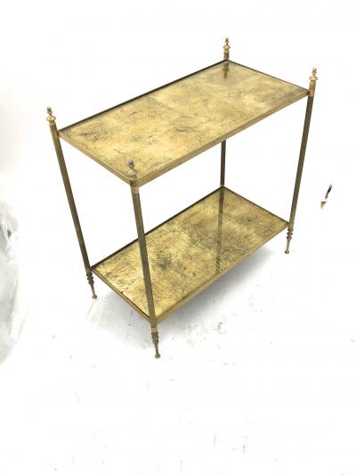 Maison Jansen Maison Jansen refined pair of 2 tier coffee table with gold leaf glass shelves