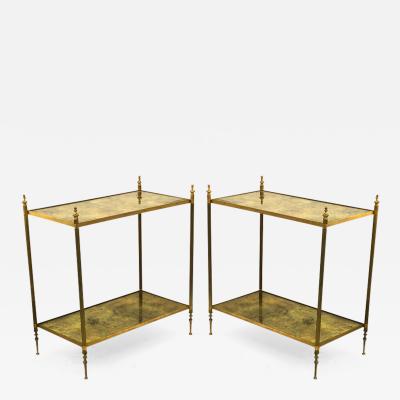 Maison Jansen Maison Jansen refined pair of 2 tier coffee table with gold leaf glass shelves