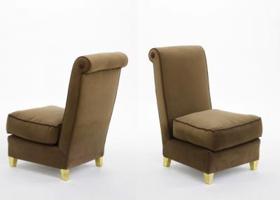 Maison Jansen Maison Jansen refined pair of slipper chairs with gold leaf legs