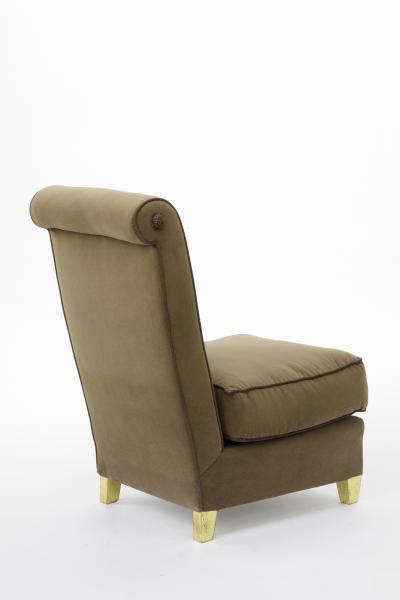 Maison Jansen Maison Jansen refined pair of slipper chairs with gold leaf legs