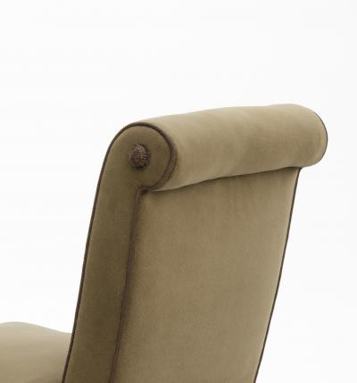Maison Jansen Maison Jansen refined pair of slipper chairs with gold leaf legs