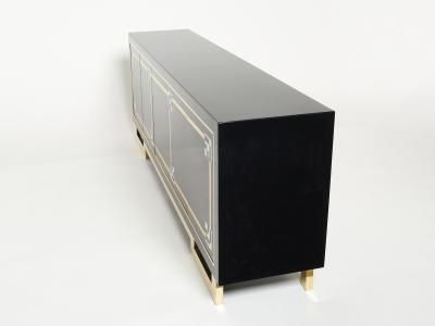 Maison Jansen Maison Jansen sideboard brass black lacquered shell inlays 1970s