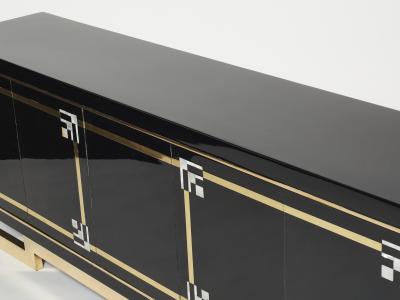 Maison Jansen Maison Jansen sideboard brass black lacquered shell inlays 1970s