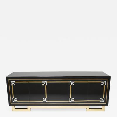 Maison Jansen Maison Jansen sideboard brass black lacquered shell inlays 1970s