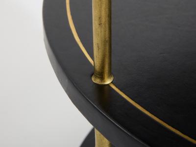 Maison Jansen Maison Jansen three tier gueridon table bronze black leather 1970s