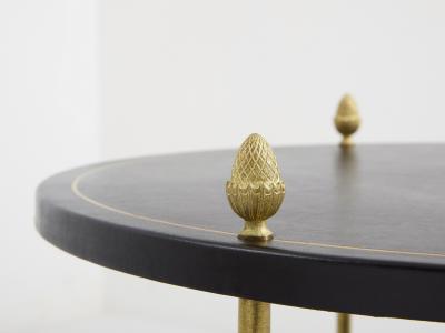 Maison Jansen Maison Jansen three tier gueridon table bronze black leather 1970s