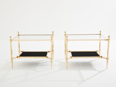 Maison Jansen Maison Jansen two tier brass opaline glass end tables 1970s