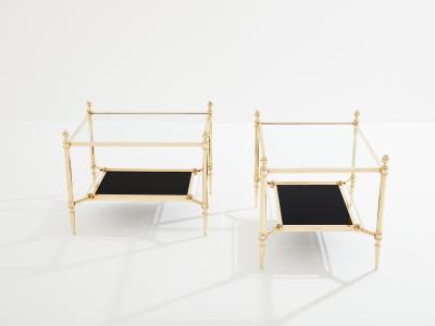 Maison Jansen Maison Jansen two tier brass opaline glass end tables 1970s