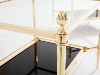 Maison Jansen Maison Jansen two tier brass opaline glass end tables 1970s