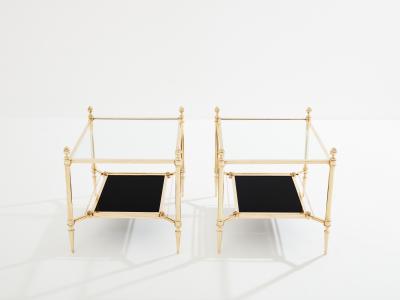 Maison Jansen Maison Jansen two tier brass opaline glass end tables 1970s