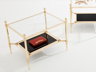 Maison Jansen Maison Jansen two tier brass opaline glass end tables 1970s