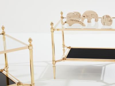 Maison Jansen Maison Jansen two tier brass opaline glass end tables 1970s