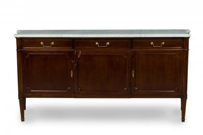 Maison Jansen Mid Century French 3 Drawer Shaped Chest with White Marble Top