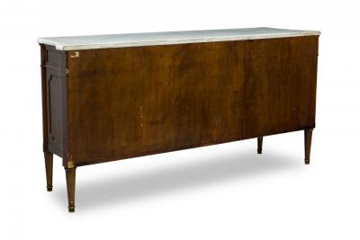 Maison Jansen Mid Century French 3 Drawer Shaped Chest with White Marble Top