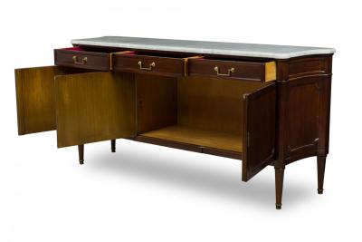 Maison Jansen Mid Century French 3 Drawer Shaped Chest with White Marble Top