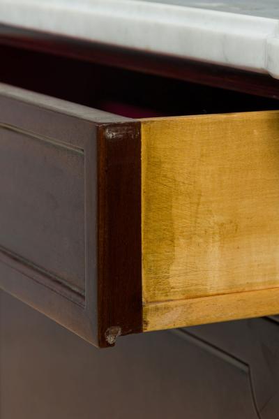 Maison Jansen Mid Century French 3 Drawer Shaped Chest with White Marble Top
