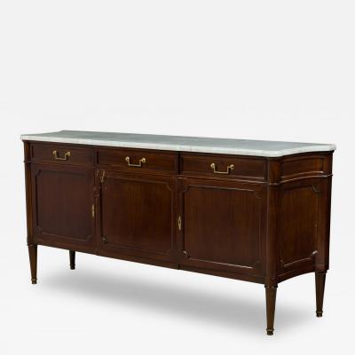 Maison Jansen Mid Century French 3 Drawer Shaped Chest with White Marble Top