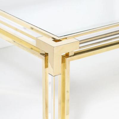 Maison Jansen Mid Century Rectilinear Brass Lucite Glass Top Cocktail Table by Maison Jansen
