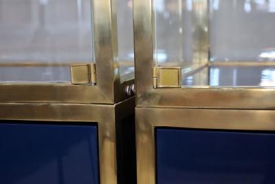 Maison Jansen Monumental Custom Brass and Lacquered Wood Display Cabinets