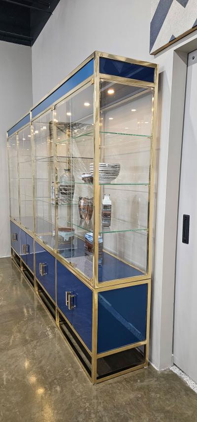 Maison Jansen Monumental Custom Brass and Lacquered Wood Display Cabinets