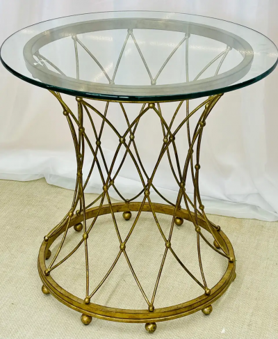 Maison Jansen Neoclassical Maison Jansen Style Round Gilt Metal Coffee Table Side Table