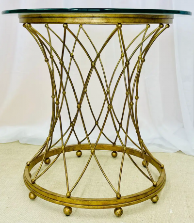 Maison Jansen Neoclassical Maison Jansen Style Round Gilt Metal Coffee Table Side Table