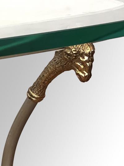 Maison Jansen Neoclassical Style Hollywood Regency Brushed Steel Brass Oval Coffee Table