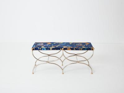 Maison Jansen Neoclassical steel brass curule bench by Maison Jansen 1960s