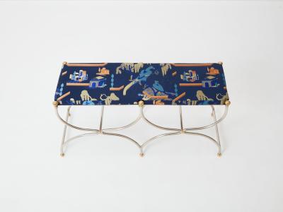 Maison Jansen Neoclassical steel brass curule bench by Maison Jansen 1960s