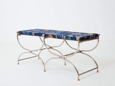 Maison Jansen Neoclassical steel brass curule bench by Maison Jansen 1960s