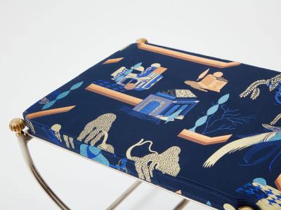 Maison Jansen Neoclassical steel brass curule bench by Maison Jansen 1960s