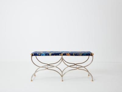 Maison Jansen Neoclassical steel brass curule bench by Maison Jansen 1960s