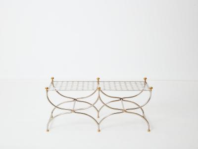Maison Jansen Neoclassical steel brass curule bench by Maison Jansen 1960s