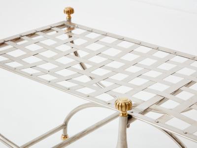 Maison Jansen Neoclassical steel brass curule bench by Maison Jansen 1960s