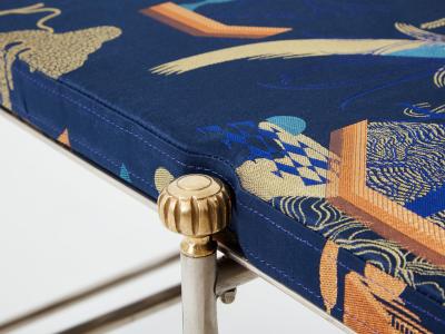 Maison Jansen Neoclassical steel brass curule bench by Maison Jansen 1960s