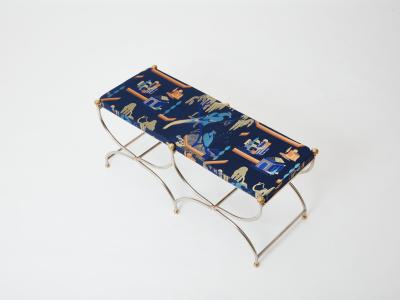 Maison Jansen Neoclassical steel brass curule bench by Maison Jansen 1960s