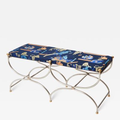 Maison Jansen Neoclassical steel brass curule bench by Maison Jansen 1960s