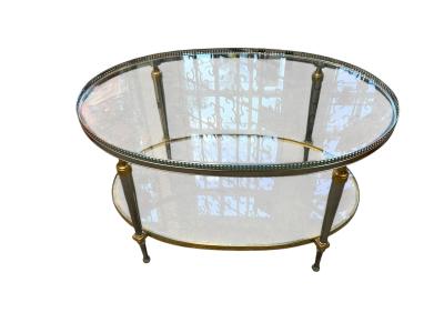 Maison Jansen OBLONG MAISON JANSEN STYLE BRASS ALUMINUM DOUBLE TIER COFFEE TABLE