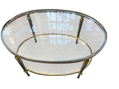 Maison Jansen OBLONG MAISON JANSEN STYLE BRASS ALUMINUM DOUBLE TIER COFFEE TABLE