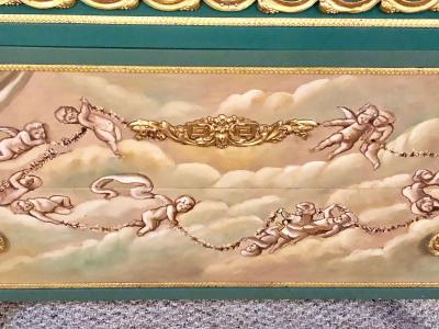 Maison Jansen Paint Decorated Hollywood Regency Marble Top Commodes Manner of M Jansen Pair