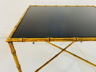 Maison Jansen Pair French Gilt Iron Faux Bamboo Side Tables